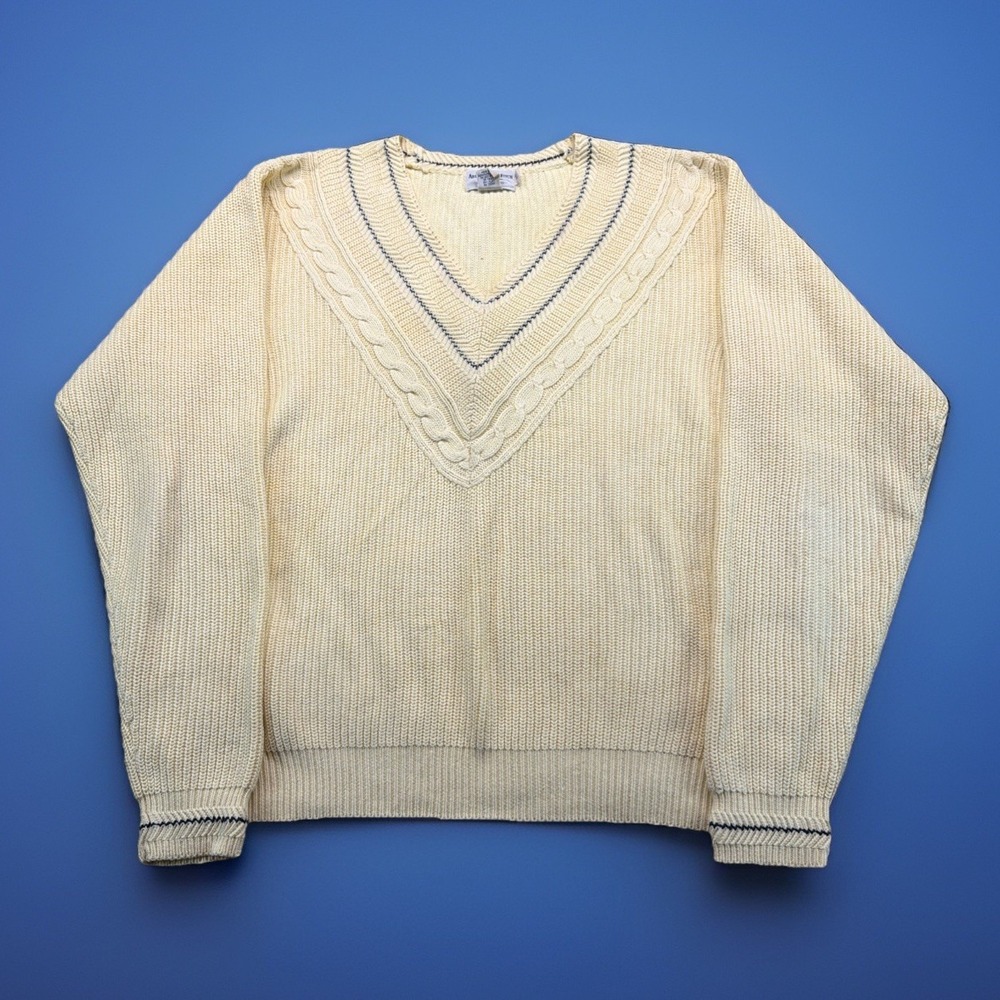 VTG 90s Abercrombie & Fitch Cable Knit Tennis V-Neck Sweater‎ Mens S (Fits M/L)